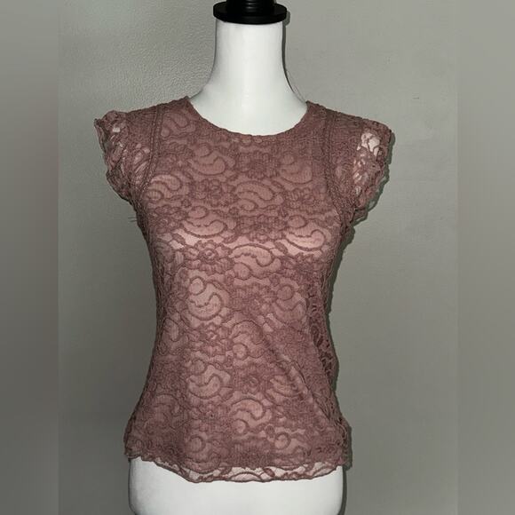 French Tops - Pink Lace Short Sleeve Top Size XS French Brand